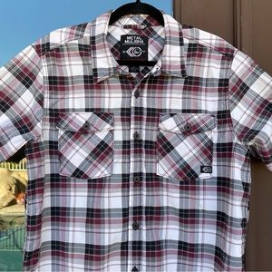 Metal Mulisha Black/White/Burgundy Plaid S/S Shirt M